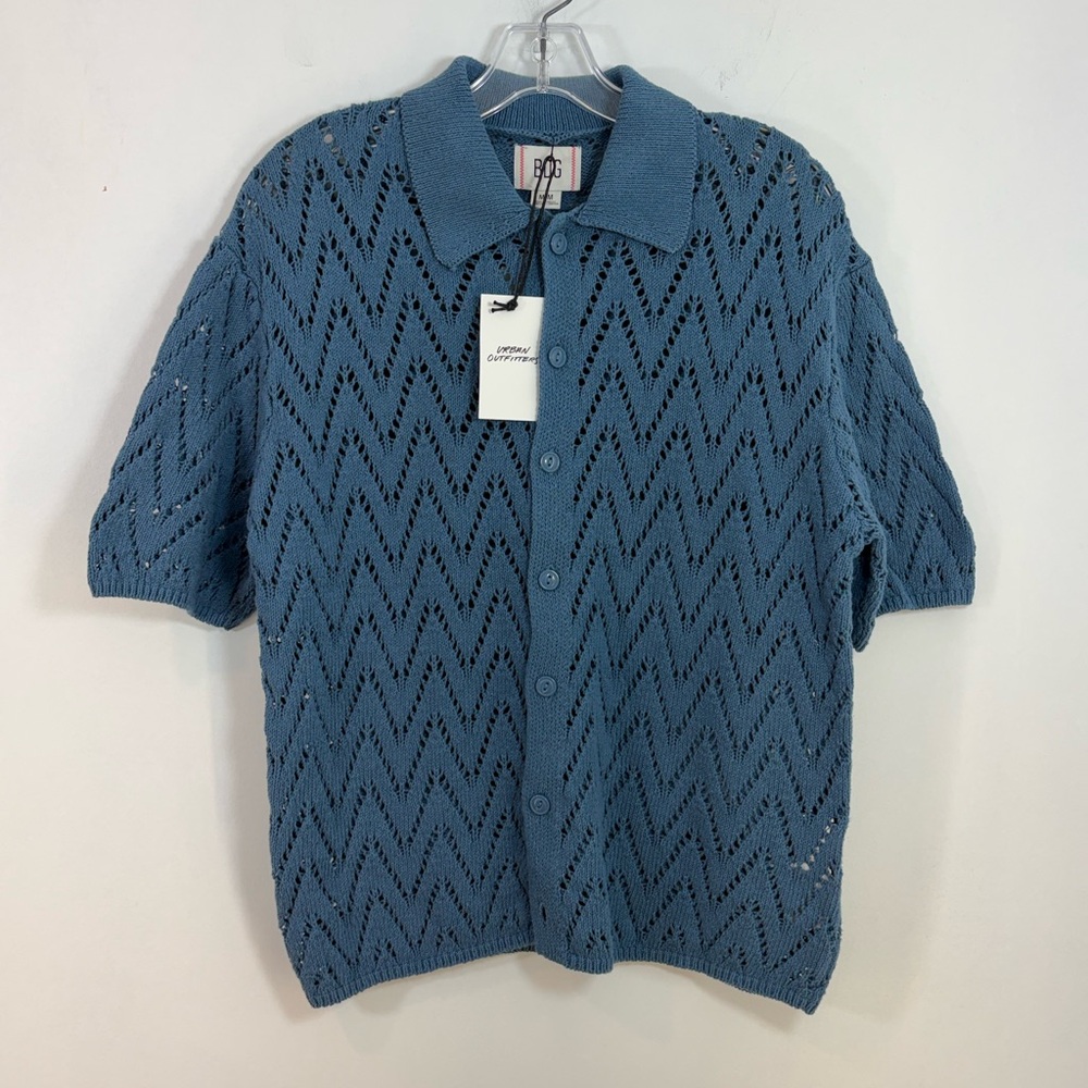 BDG Blue Knit Button-Up Shirt
